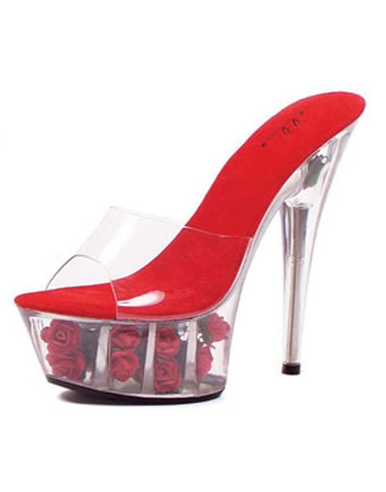 Ellie Shoes 6 Inch Rose Filled Platform Heels with Clear Upper & Colorful Insole - Women's Fashion High Heels for Party, Wedding & Special Occasions