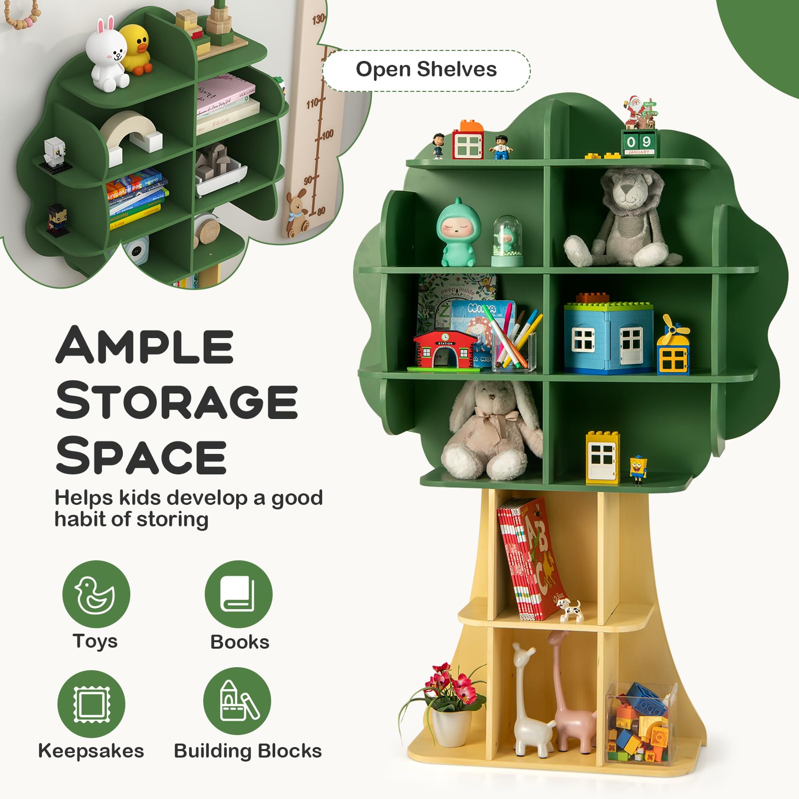 Costzon 6-Tier Wooden Kids Bookshelf - Montessori Toy & Book Storage Organizer for Toddlers, Children's Bookcase for Nursery, Playroom & Bedroom - Perfect for Organizing Toys, Books & Learning Materials