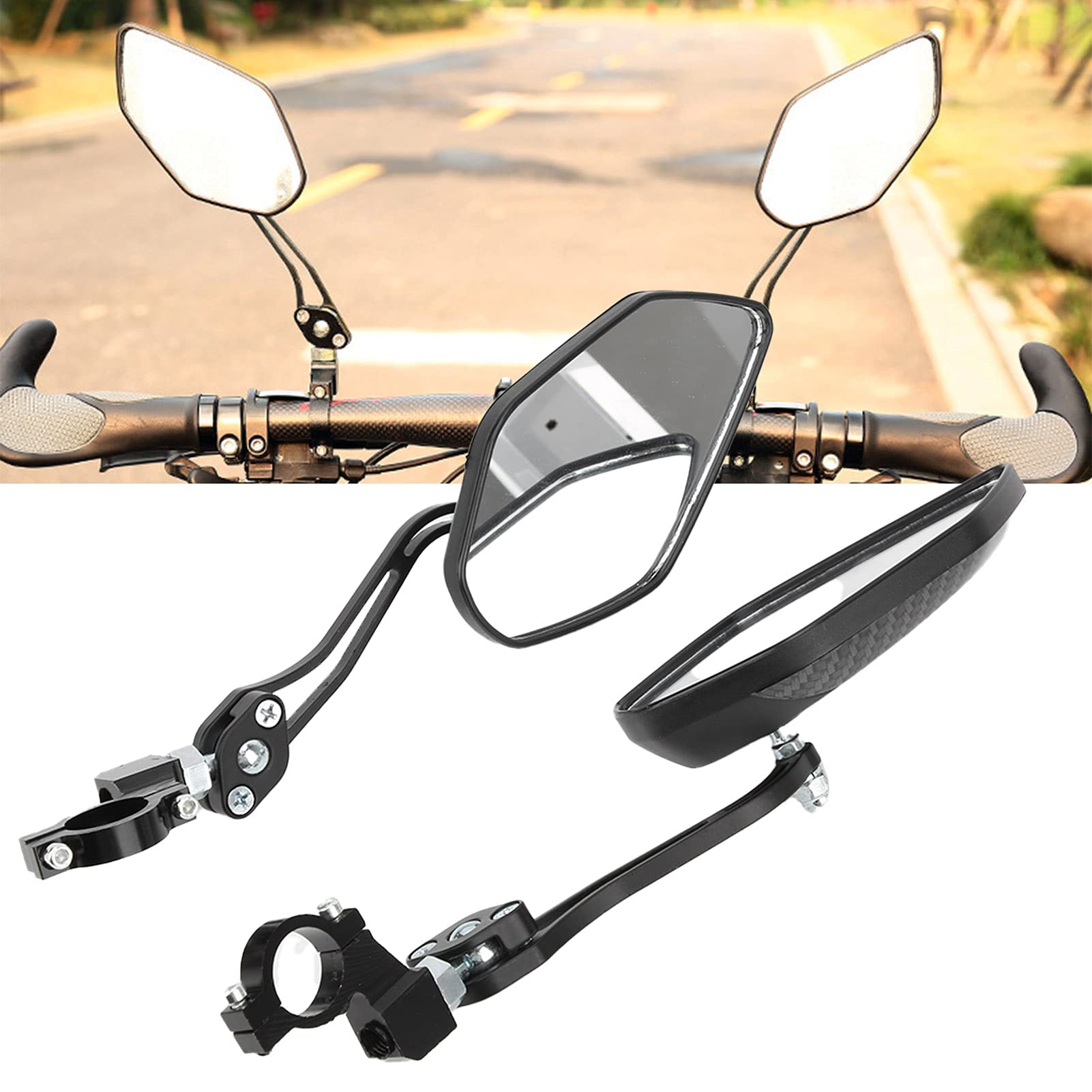 2 Pack Adjustable Black Aluminum Alloy Bike Mirrors - Handlebar Rearview Mirror for Mountain Bikes, Electric Bikes & Motorcycles | Enhanced Safety for Cycling, Commuting & Outdoor Adventures