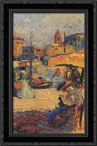 Henri Martin 16x24 Black Ornate Wood Framed Canvas Art - Elegant Woman Sitting in Port Painting - Perfect for Living Room, Bedroom & Office Wall Decor