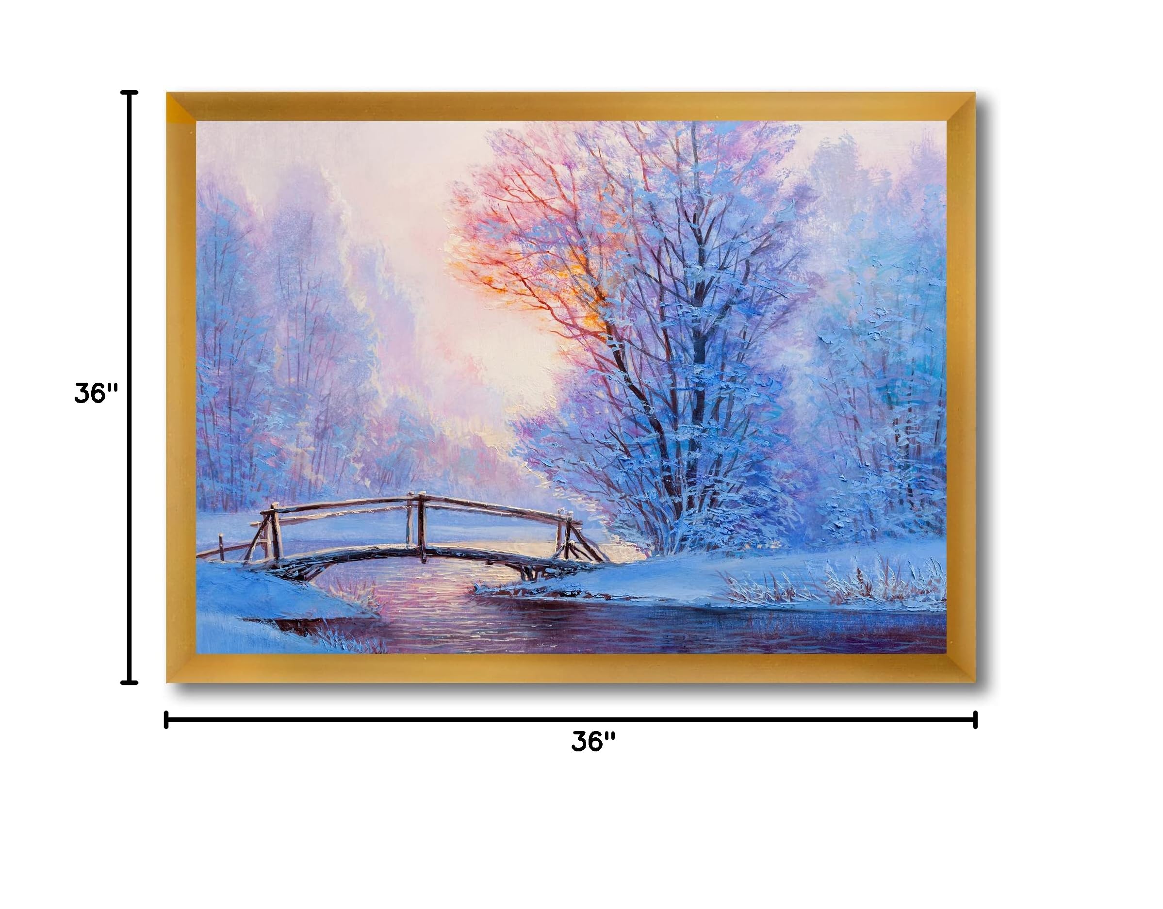 Winter Landscape River Bridge Lake House Framed Wall Art - Perfect for Living Room, Bedroom & Office Decor