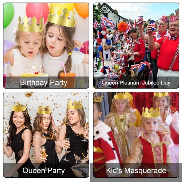 Runmeihe 16-Piece Gold Paper Crown Set for Adults & Kids - 4 Adjustable King/Queen Crown Styles - Birthday Party, Celebration & Royal Theme Event Decorations - Perfect for Birthdays, Weddings, Graduations & Costume Parties