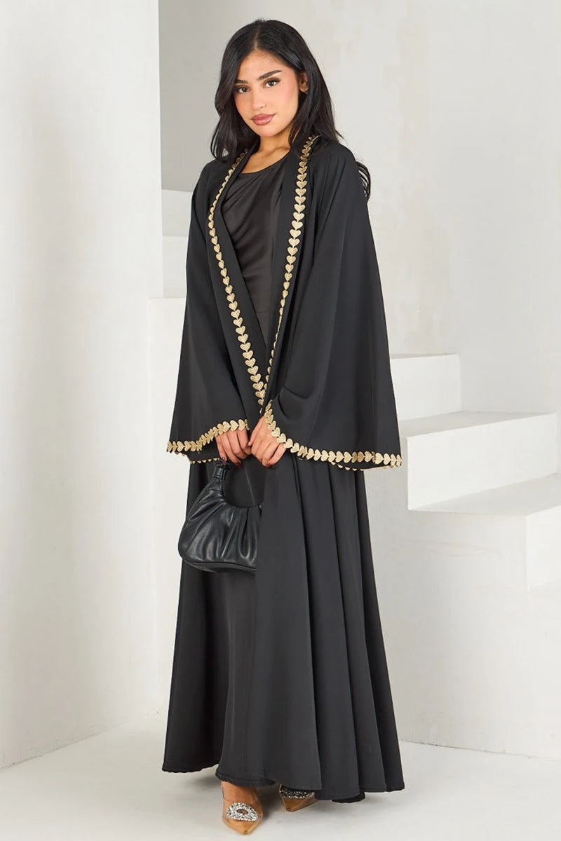 Urgarment Trimming Nida Open Abaya Dress #251015 - Elegant Islamic Abaya for Women, Modest Muslim Prayer Dress, Perfect for Mosque, Eid & Special Occasions