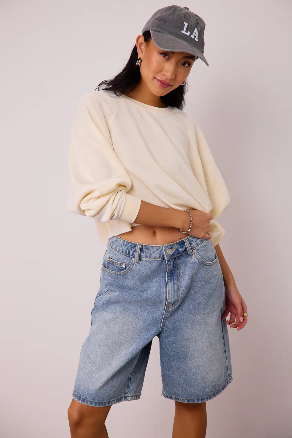 Nara Cropped Sweatshirt Women's Casual Pullover Cream Sweater | Cozy Fall Winter Loungewear for Home, Office & Street Style