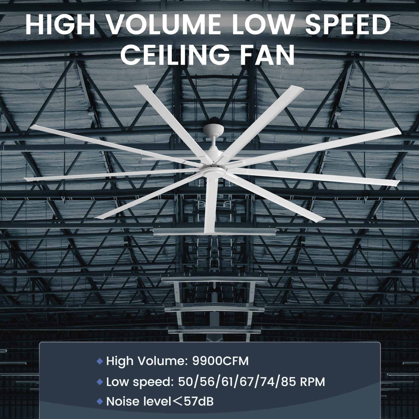 iLiving 72-Inch HVLS Big Ceiling Fan with IR Remote - High Volume Low Speed Industrial Fan, 9900 CFM, Reversible Blades, White - Perfect for Warehouses, Barns, and Large Commercial Spaces