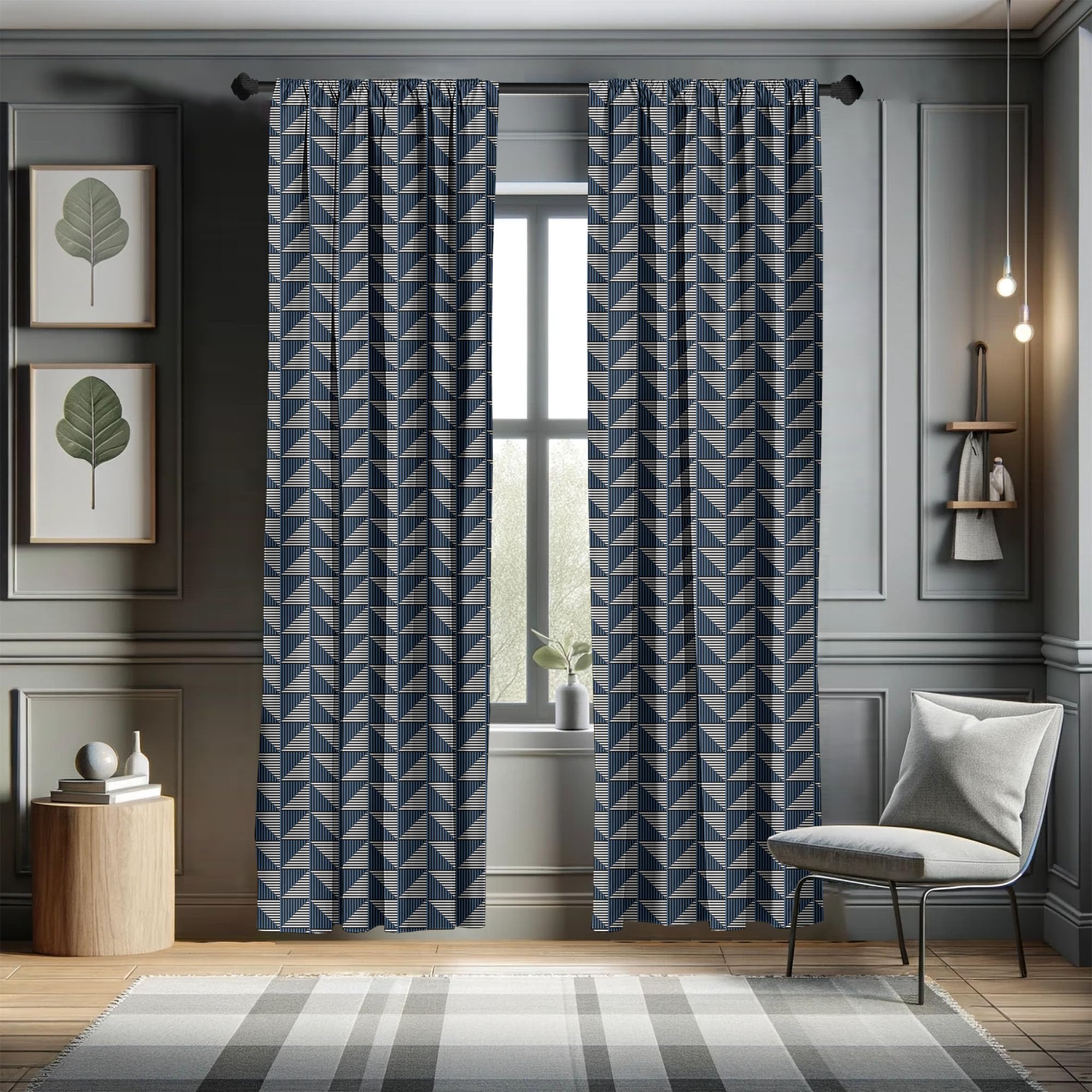 Ambesonne Geometric Striped Curtains - 2 Panel Set with Rhombus Triangle Patterns, 28