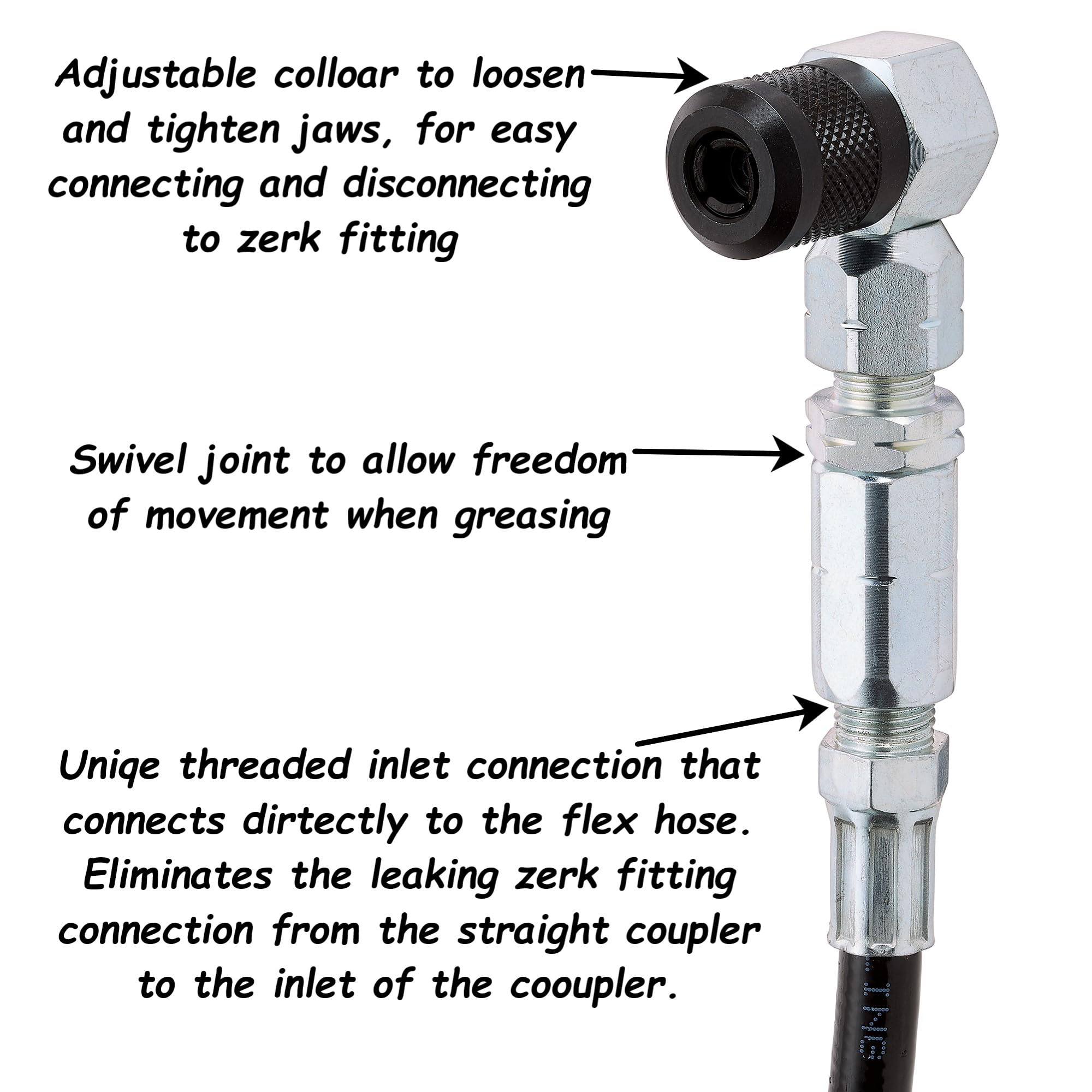 90 Degree Grease Gun Coupler - 18 Inch Flexible Hose with Threaded Connection & Swivel Head | Compatible with Grease Gun Fittings | 31mm Length for DIY, Garage & Auto Mechanics | Perfect for Lubricating Hard-to-Reach Bearings, Joints & Machinery Parts