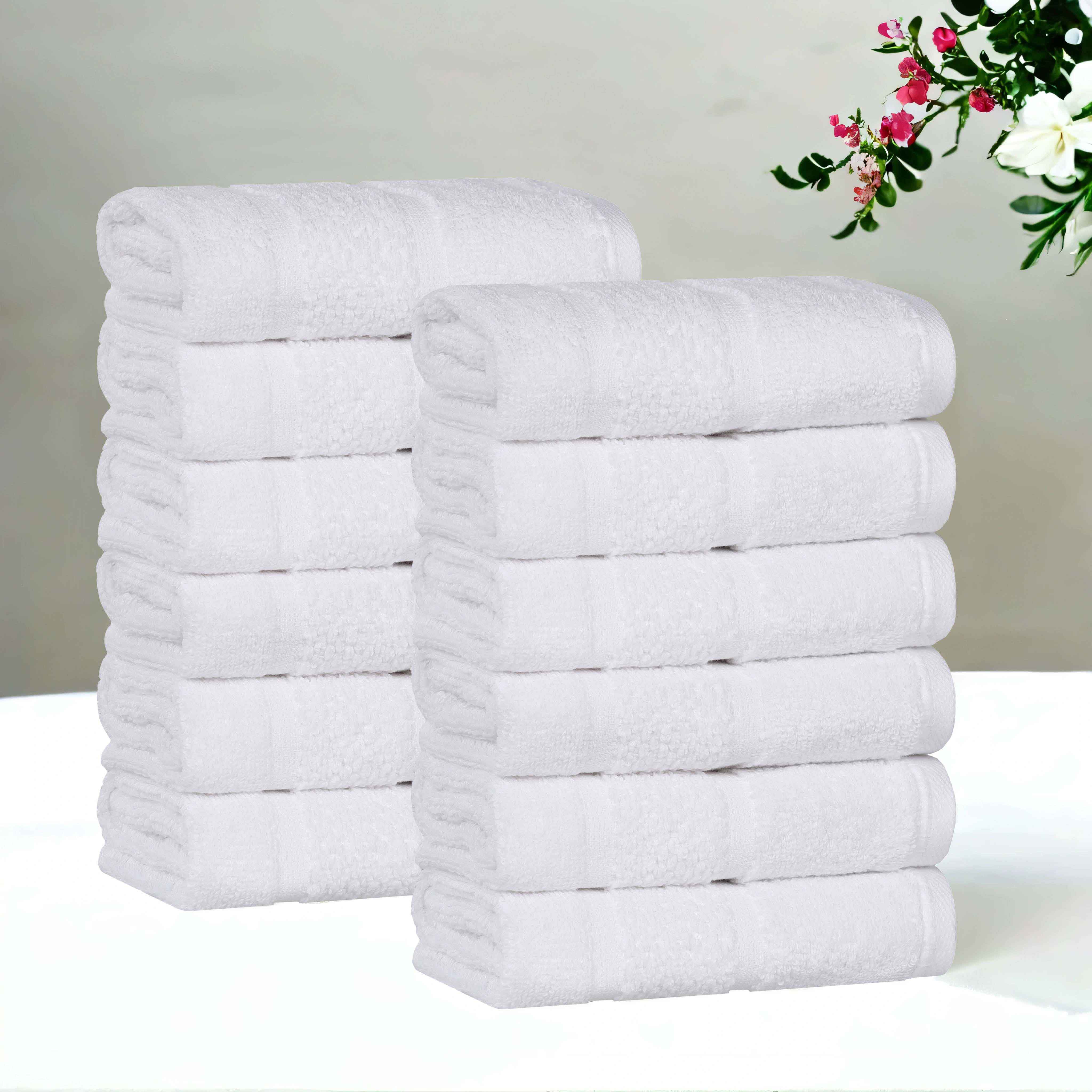 Premium 12-Pack Mile Smart Twist Cotton Medium Weight Face Towels | Soft & Absorbent Bath Towels for Spa, Gym & Travel | Solid Color Home Essentials
