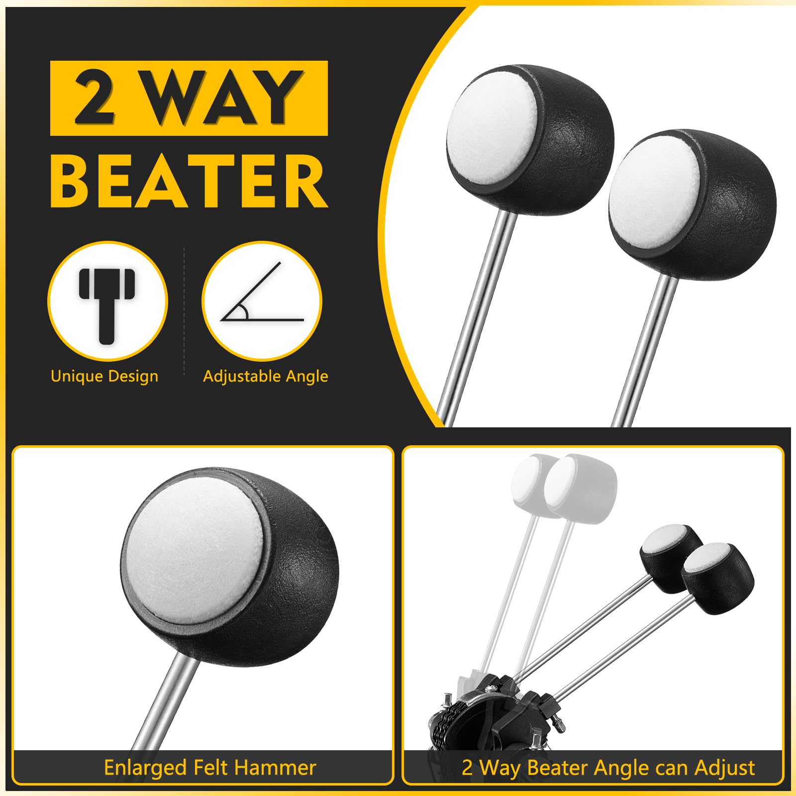 Heavy Duty Double Bass Drum Pedal with 2-Chain Drive & Dual-Action Beaters - Professional Drum Accessory for Metal/Rock Drummers - Perfect for Live Performances & Studio Recording