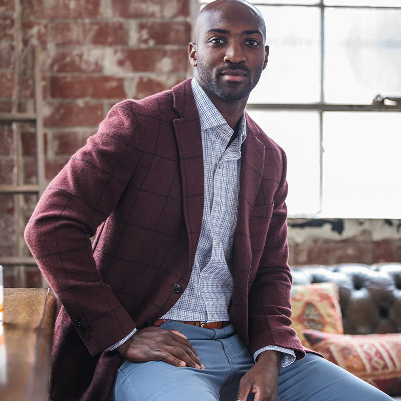 Stylish Zinfandel Windowpane Sport Coat for Men - Lightweight Blazer for Business Casual & Wedding Attire