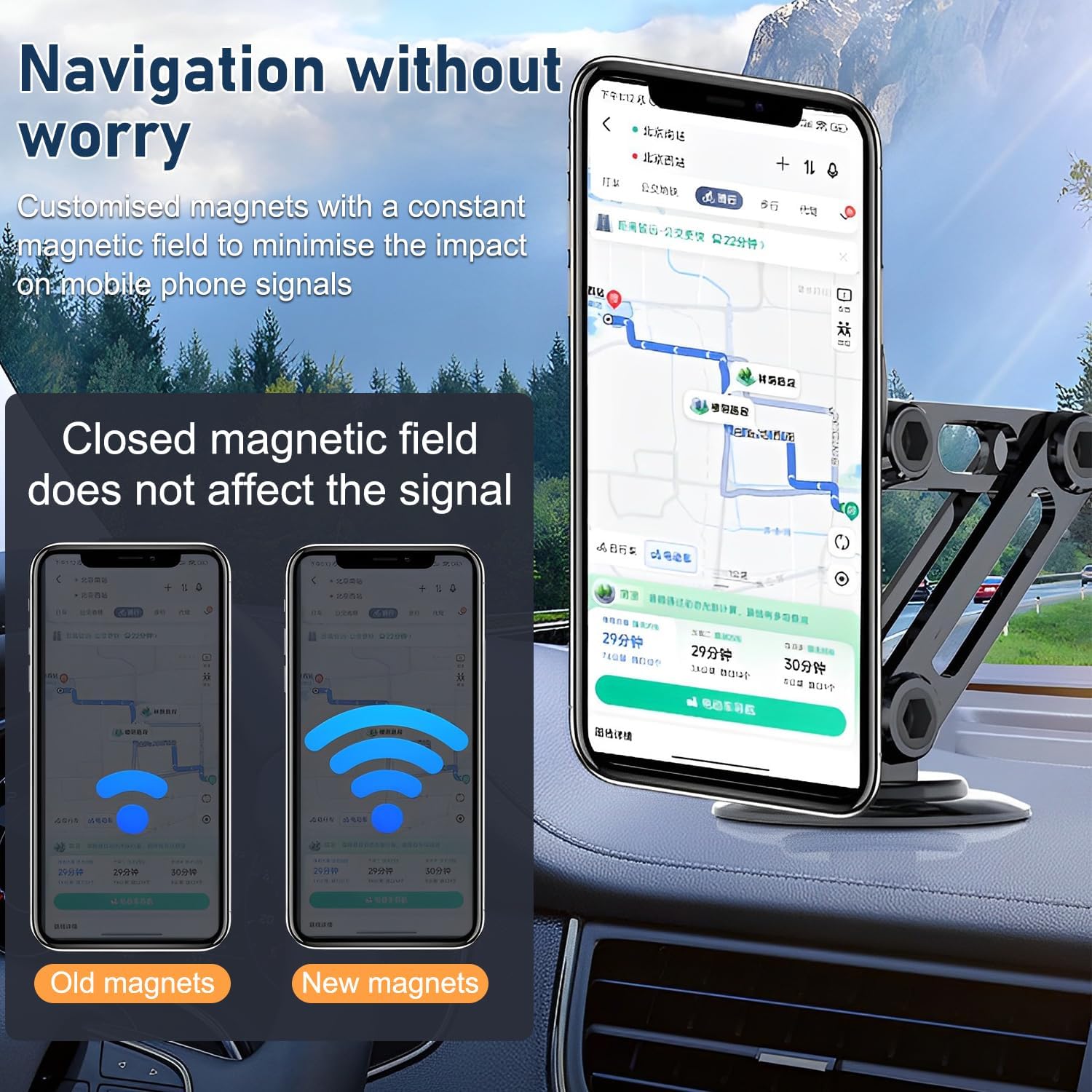 360° Universal Magnetic Car Phone Holder - Super Strong Alloy Dashboard Mount for iPhone, Samsung & All Smartphones | Foldable & Adjustable for Safe Driving (Silver) - Perfect for GPS Navigation & Hands-Free Calling