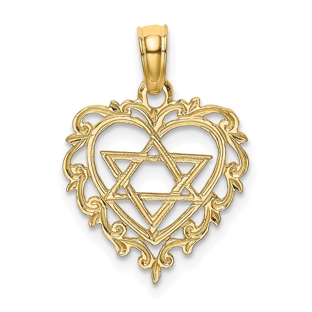 14K Solid Yellow Gold Star of David Necklace - Jewish Magen David Pendant with Heart Charm - Religious Judaica Jewelry for Women - Perfect for Hanukkah, Bar Mitzvah & Jewish Wedding Gifts