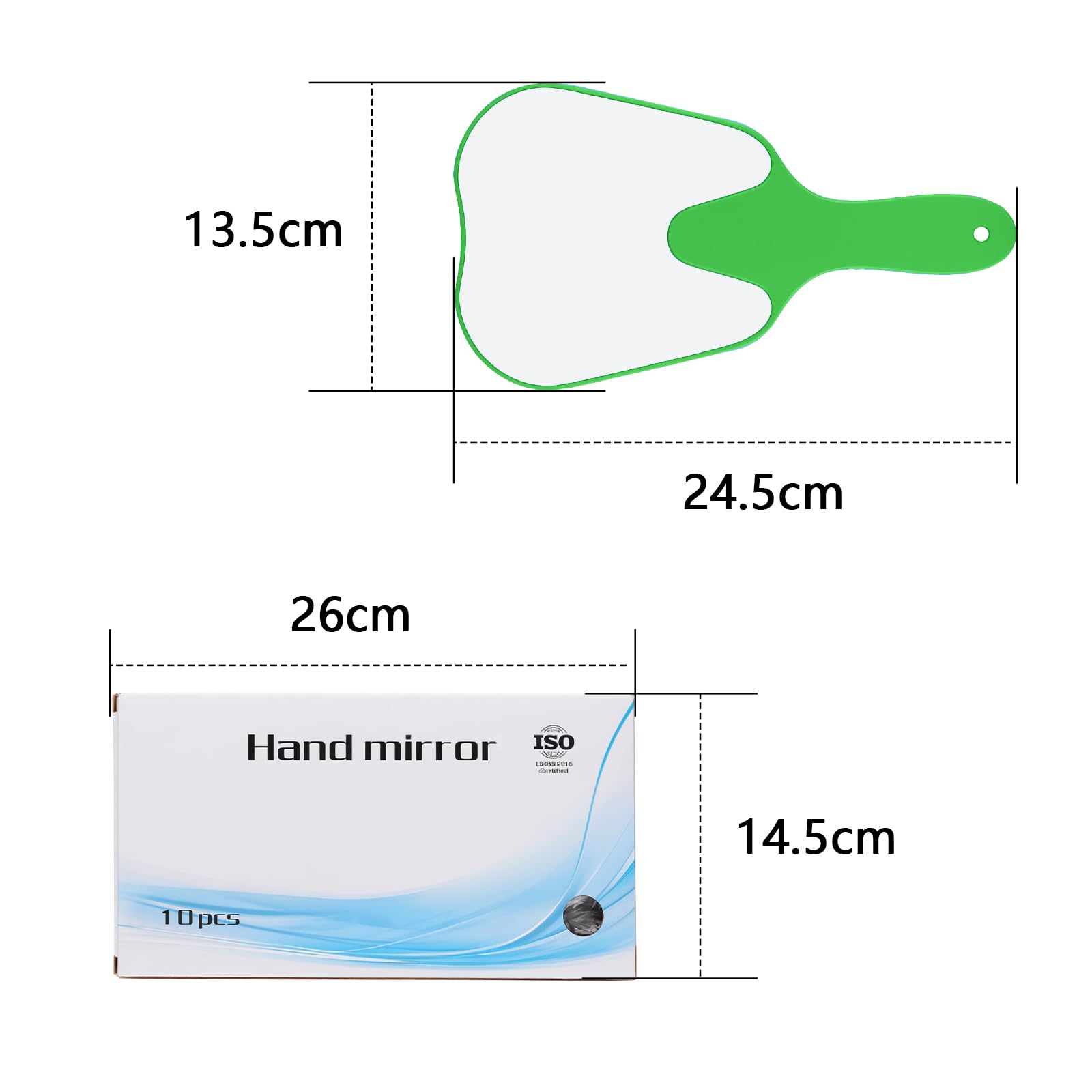 10 Pack Handheld Dental Mirror Set - Tooth Shaped, Removable Film, 5 Molar-Shaped Patient Mirrors (25x13cm/9.8x5.1in) - Frameless White Tabletop Mount for Dentists & Dental Students - Perfect for Dental Exams, Cleanings & Orthodontic Procedures