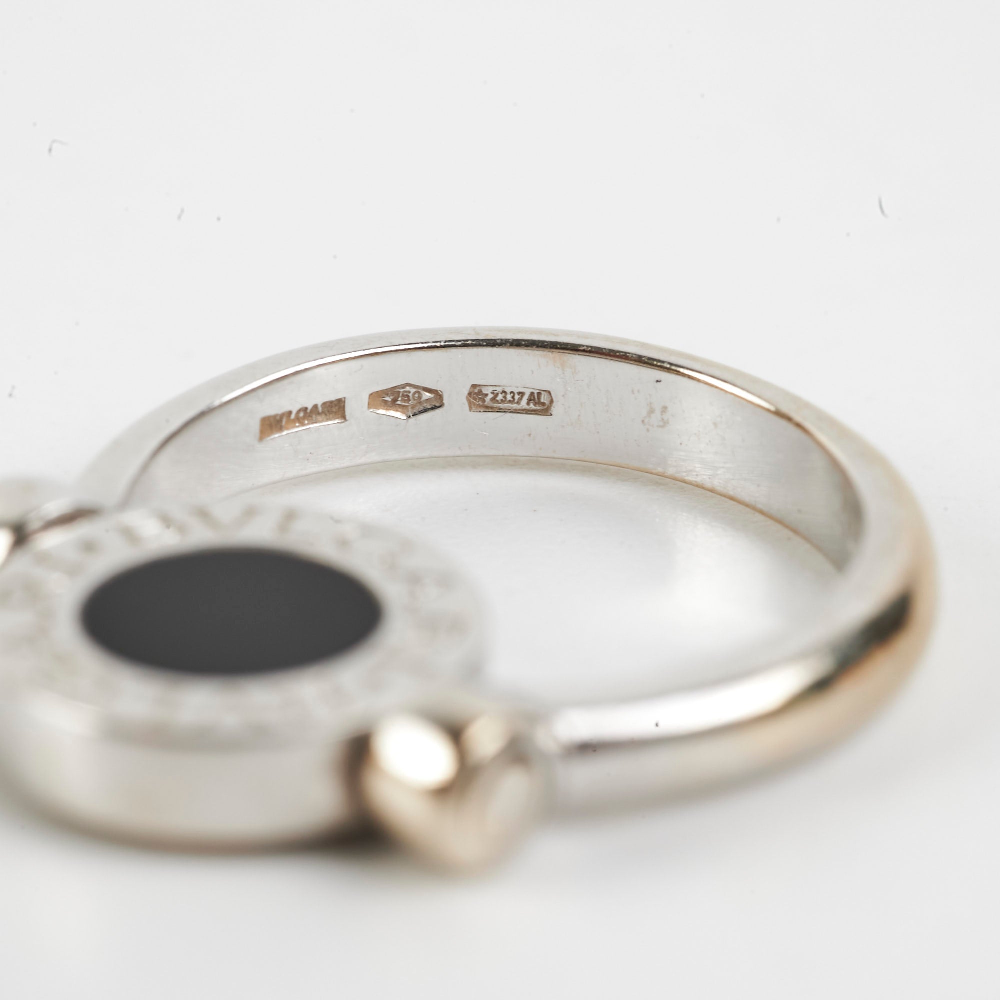 Bvlgari 18k White Gold Diamond & Onyx Ring - Size 50 (US 5) - Luxury Jewelry for Women, Perfect for Weddings, Anniversaries & Special Occasions