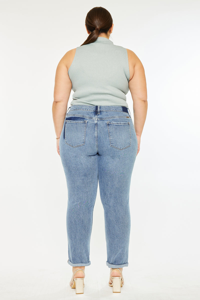 Carmelita Plus Size Mid Rise Slim Boyfriend Jeans for Women - Comfortable Stretch Denim Pants for Casual Wear & Everyday Outfits
