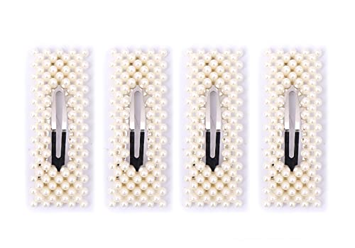 Elegant Pearl Hair Clips for Women & Girls - 4 Pack Rectangular Bridal Hairpins, Barrettes & Bobby Pins - Wedding, Prom, Party & Everyday Hair Accessories