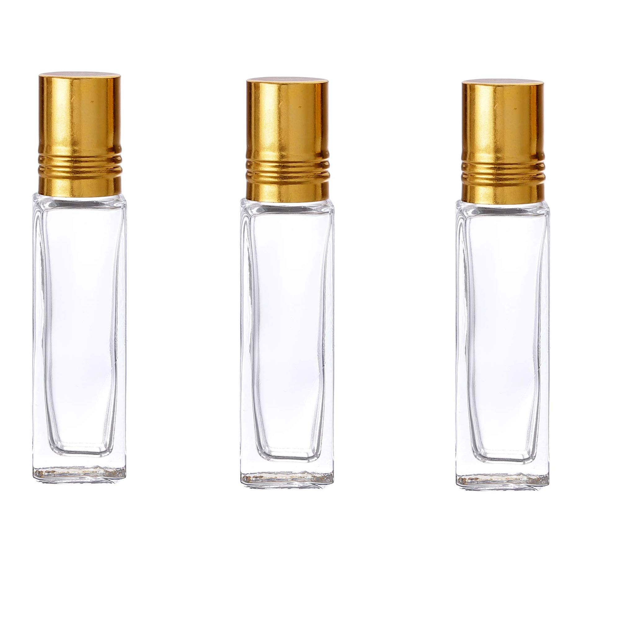 Reusable 6ml Glass Roll On Bottles with Golden Cap - Set of 3 | Essential Oil, Perfume & Aromatherapy Dispenser for DIY Skincare & Travel