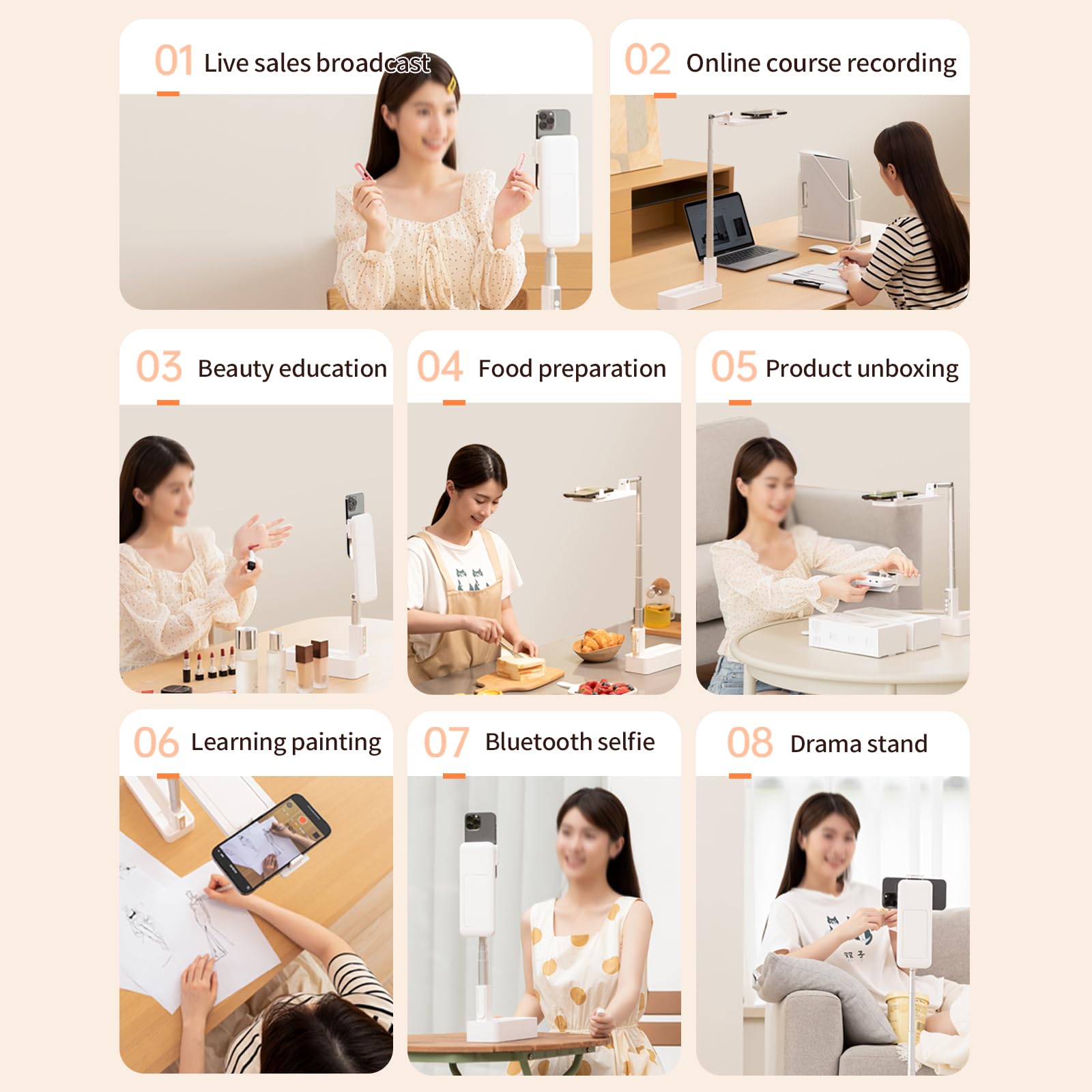 360° Rotating Extendable Selfie Stand with LED Light - Rechargeable Wireless Foldable Phone Holder for iPhone Android Smartphones - Perfect for YouTube/TikTok/Live Streaming/Vlogging & Video Calls (Pink)