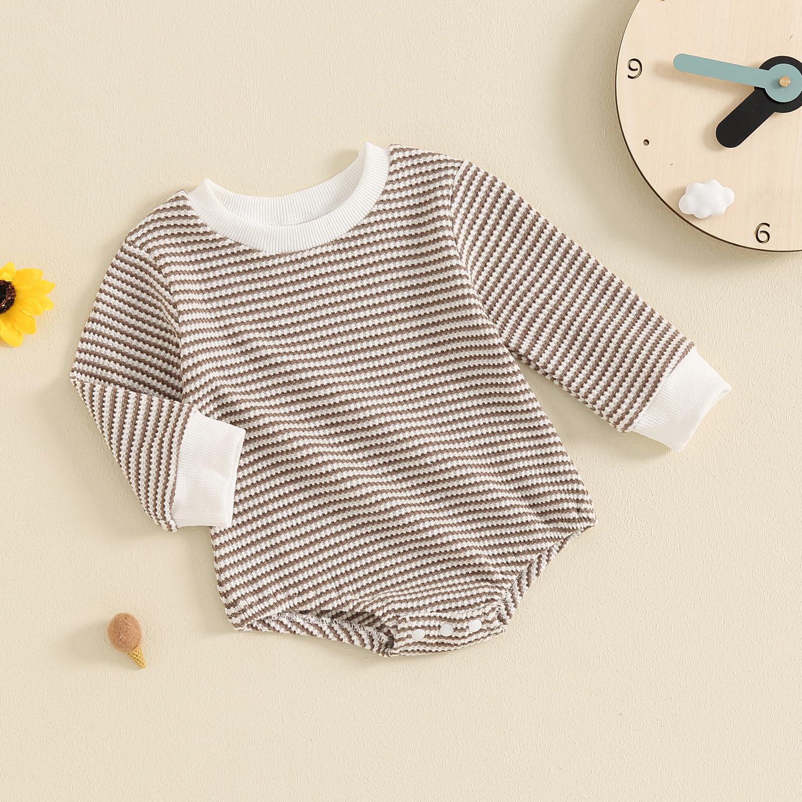 VISGOGO Unisex Baby Romper - Waffle Knit Long Sleeve Onesie for Newborns & Infants | Soft Bubble Oversized Bodysuit for Boys & Girls | Perfect for Playtime, Photo Shoots & Everyday Comfort