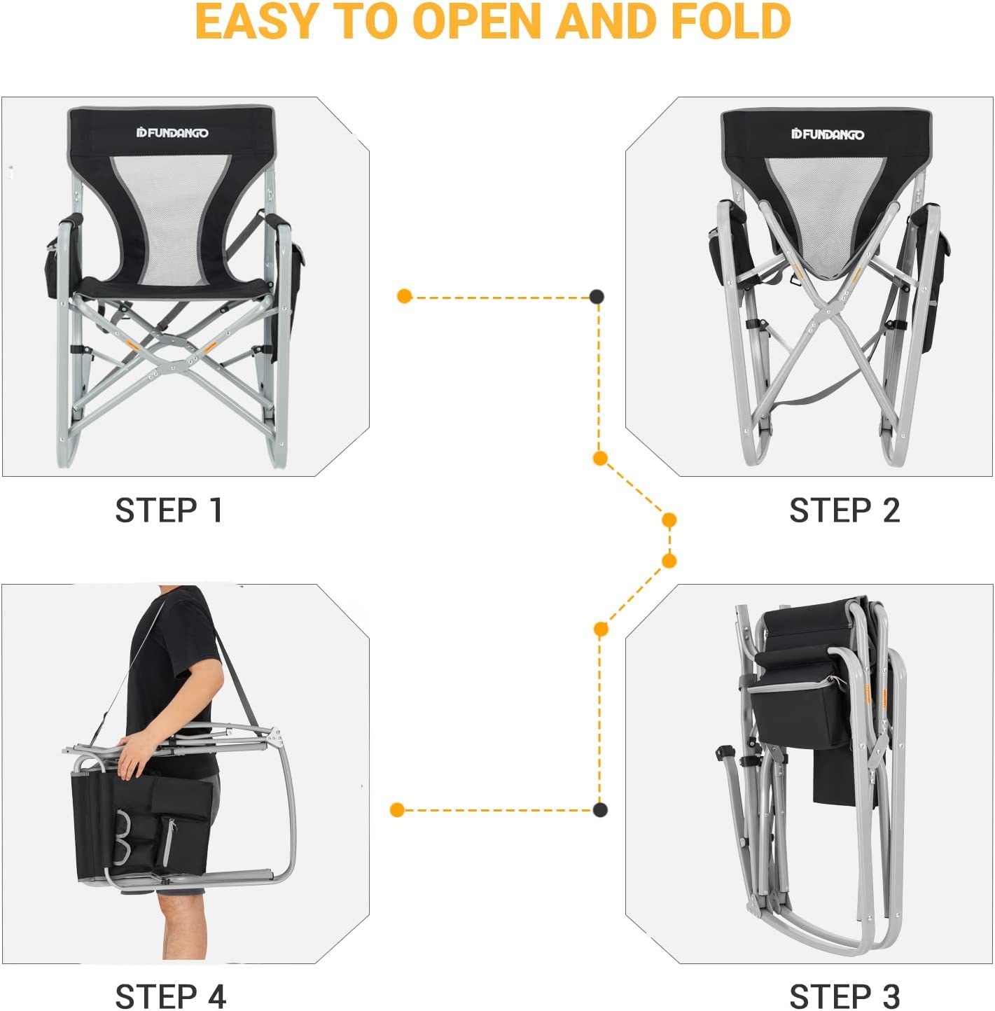 Portable Folding Rocking Chair for Adults - Lightweight Camping Chair for Outdoor, Beach, Travel, Picnic & Patio - Comfortable & Durable (BlackGrey) - Perfect for Relaxing in Backyard, Park or Beach Vacation