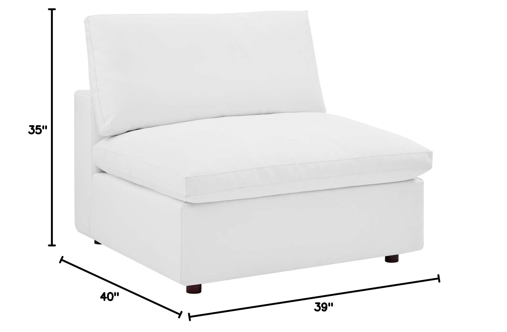 Modway Commix Down-Filled Overstuffed Vegan Leather Sectional Sofa Armless Chair - Modern Living Room Furniture for Small Spaces, Apartments & Home Offices