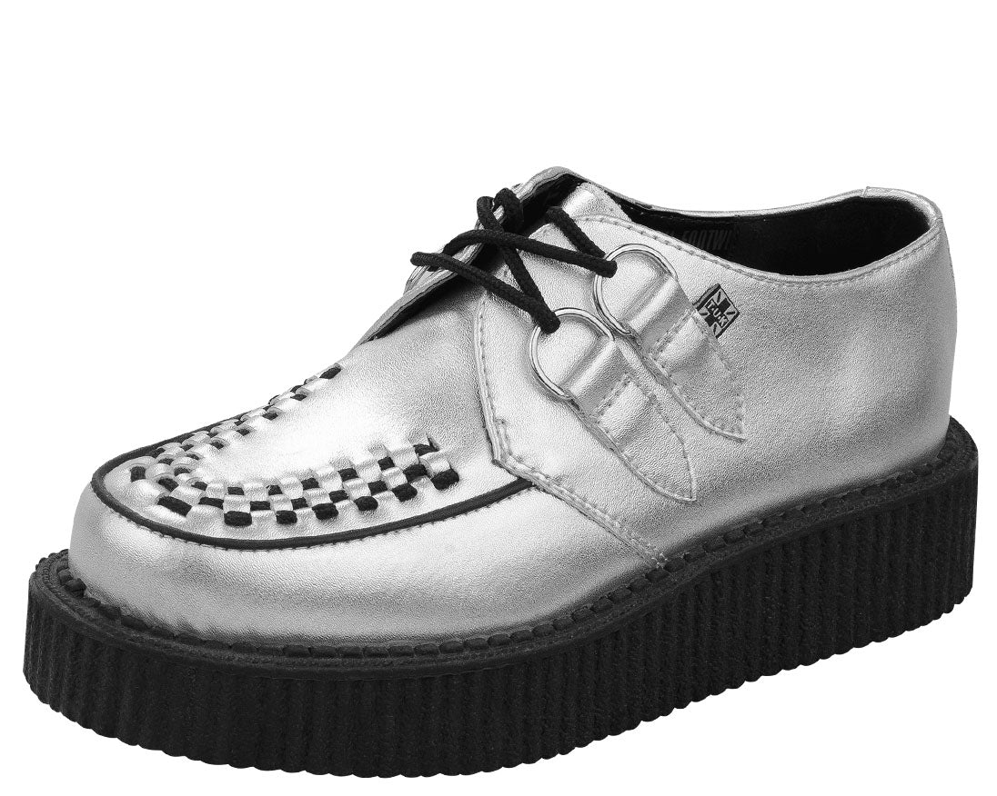 T.U.K Silver Metallic Round Viva Low Creeper Shoes - Punk Rock Fashion for Women & Men | Perfect for Concerts, Parties & Everyday Wear