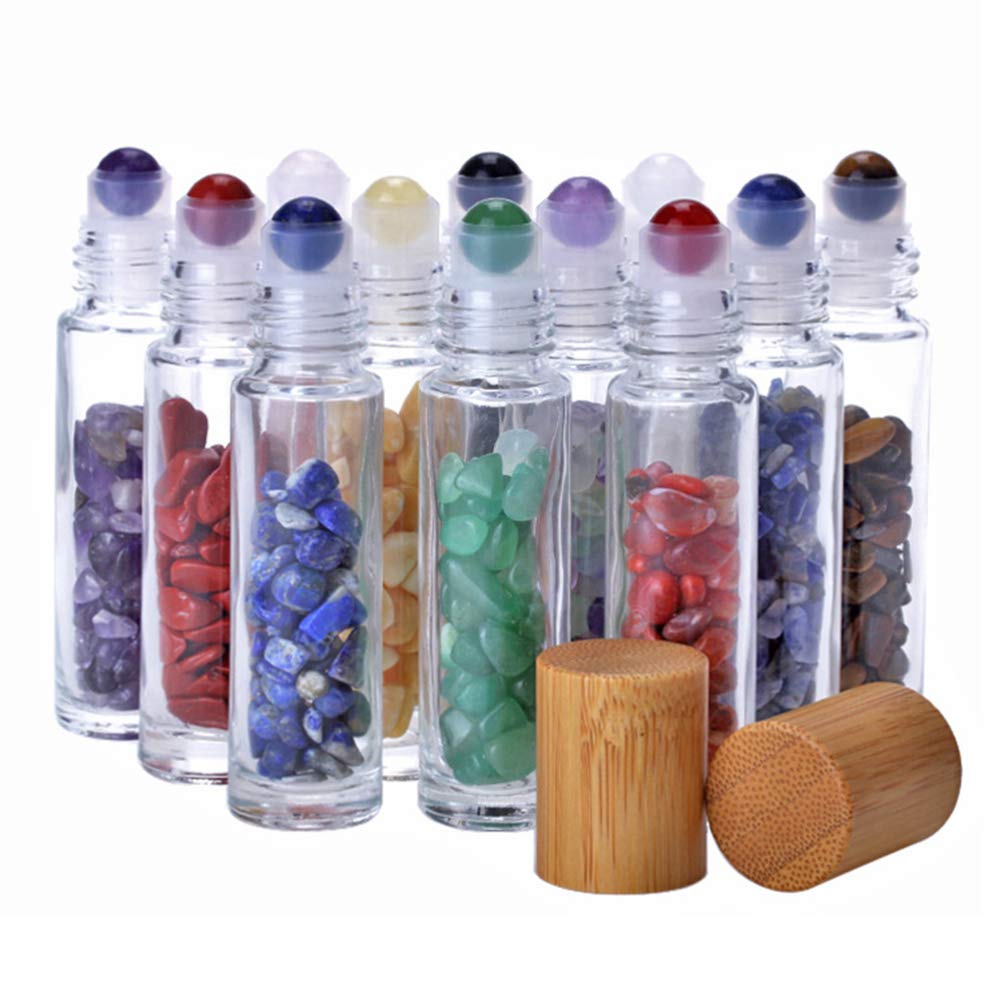 Uonlytech 10-Pack Refillable Perfume Roller Bottles with Crystal Stone Roller Balls - Essential Oil, Lip Gloss & Cosmetic Travel Bottles for DIY Beauty, Aromatherapy & On-the-Go Use