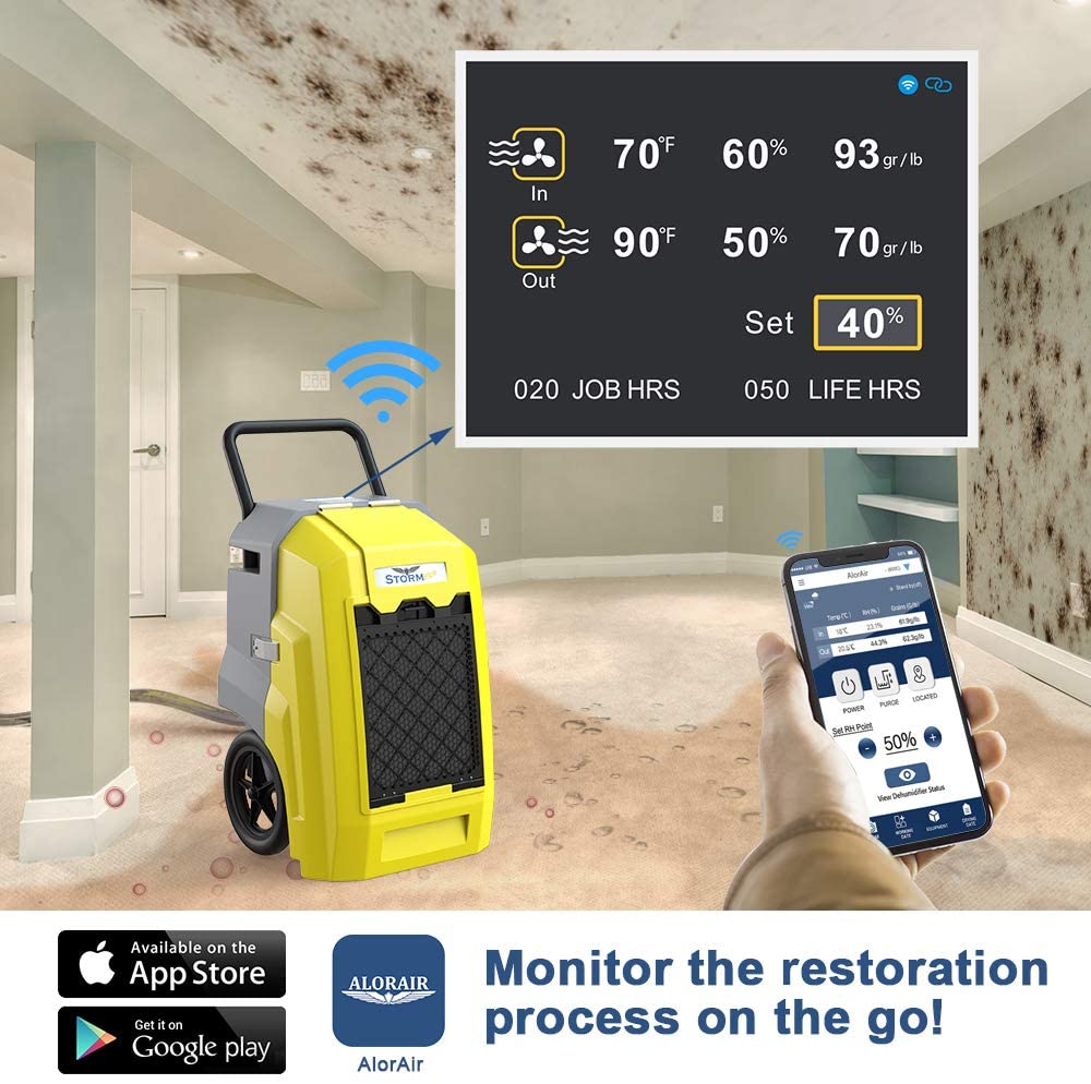 AlorAir Storm Pro 85 Pint Commercial WiFi Dehumidifier with Smart App Control - Ideal for Water Damage Restoration, Basements, and Large Spaces