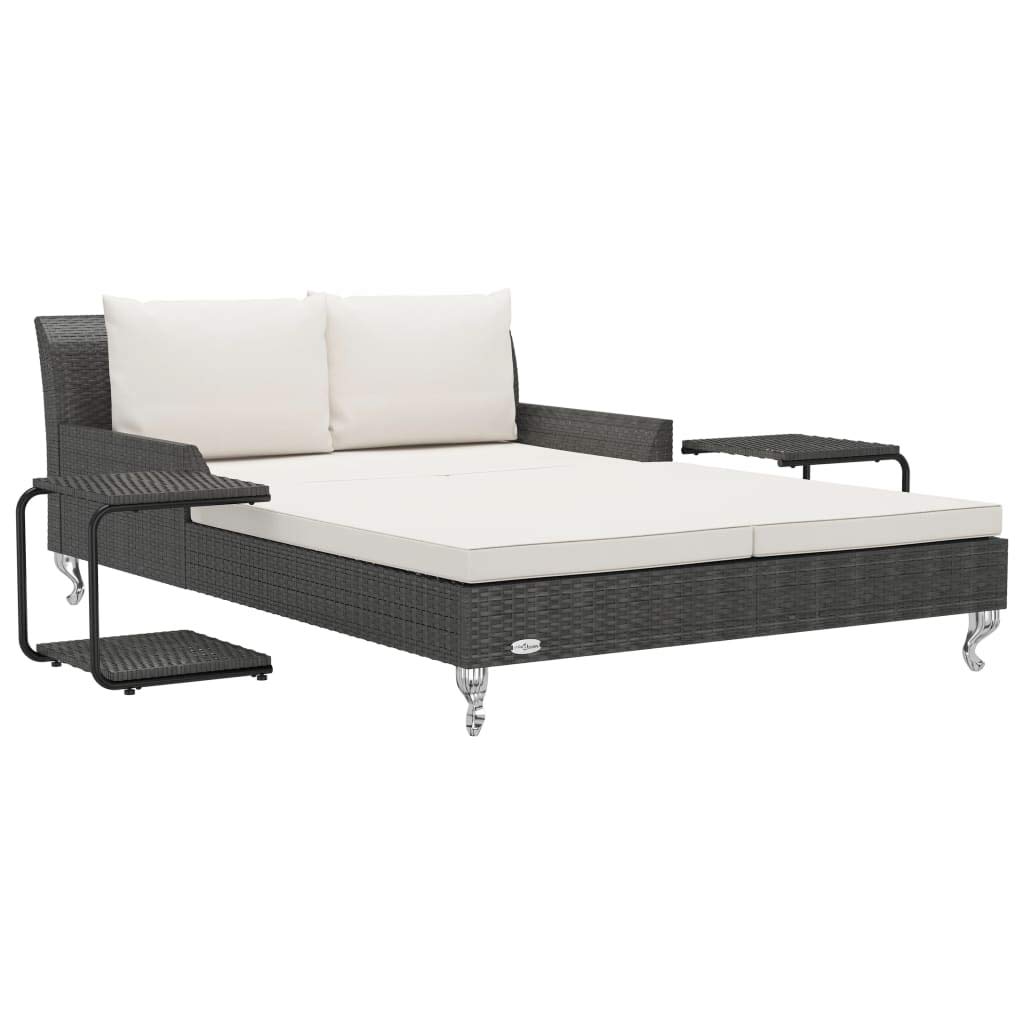2-Person Outdoor Garden Sun Bed with Black Poly Rattan Frame & Cushions - Patio Lounge Daybed for Backyard, Poolside or Balcony Relaxation - Waterproof Loveseat Seating Furniture for Sunbathing & Outdoor Lounging