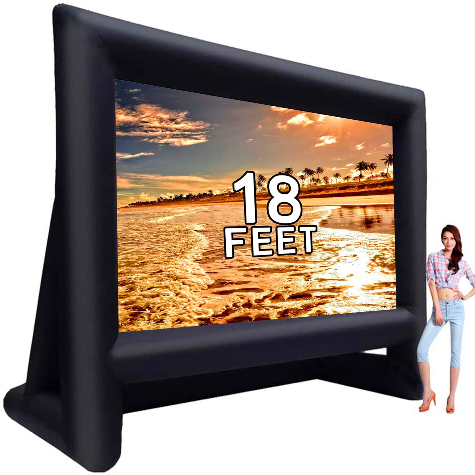 18FT Inflatable Outdoor Movie Screen with Blower, Rope & Tent Stakes - Portable Projection Screen for Backyard, Pool Parties, Camping & Indoor Movie Nights - HD White Surface for Day & Night Viewing