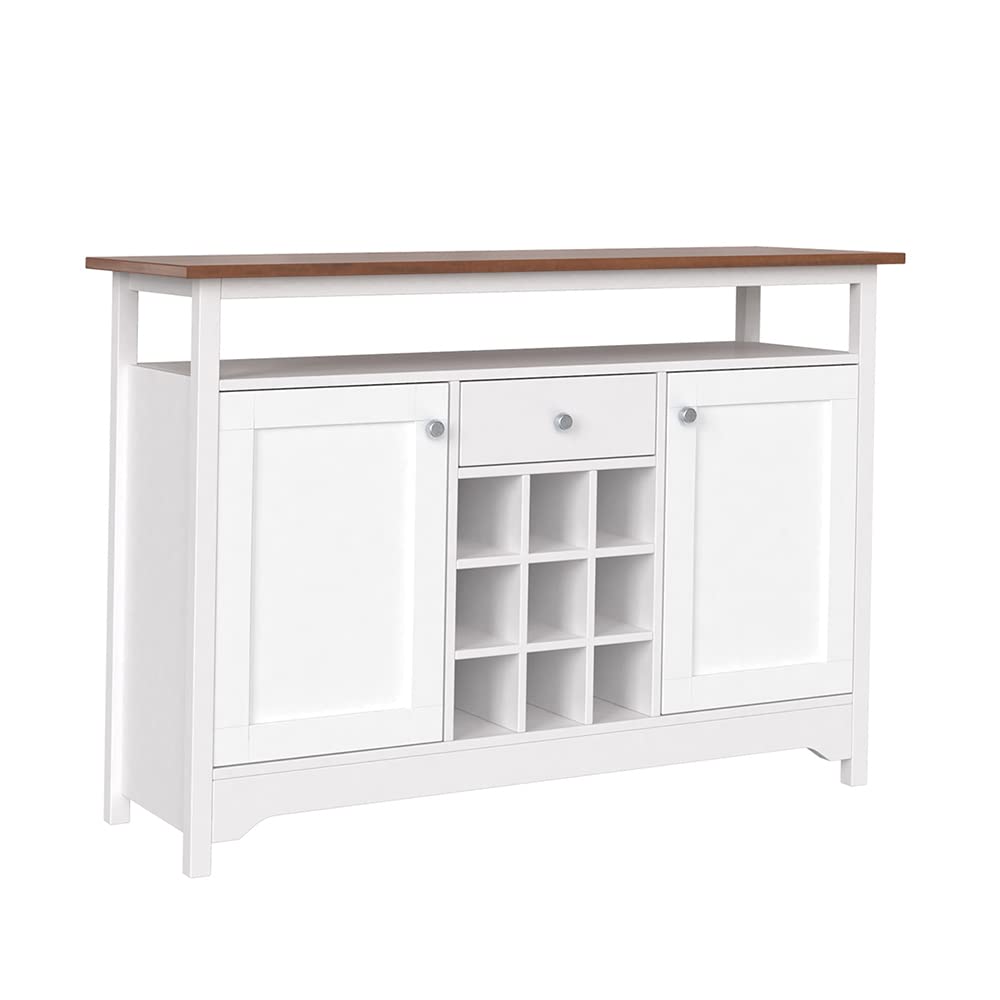 Modern Black Wooden Buffet Cabinet with 2 Doors, Drawers & 9 Wine Cubes - Freestanding Kitchen Sideboard Storage for Dining Room, Home Office & Living Room - Perfect for Organizing Dishes, Glassware & Wine Collections