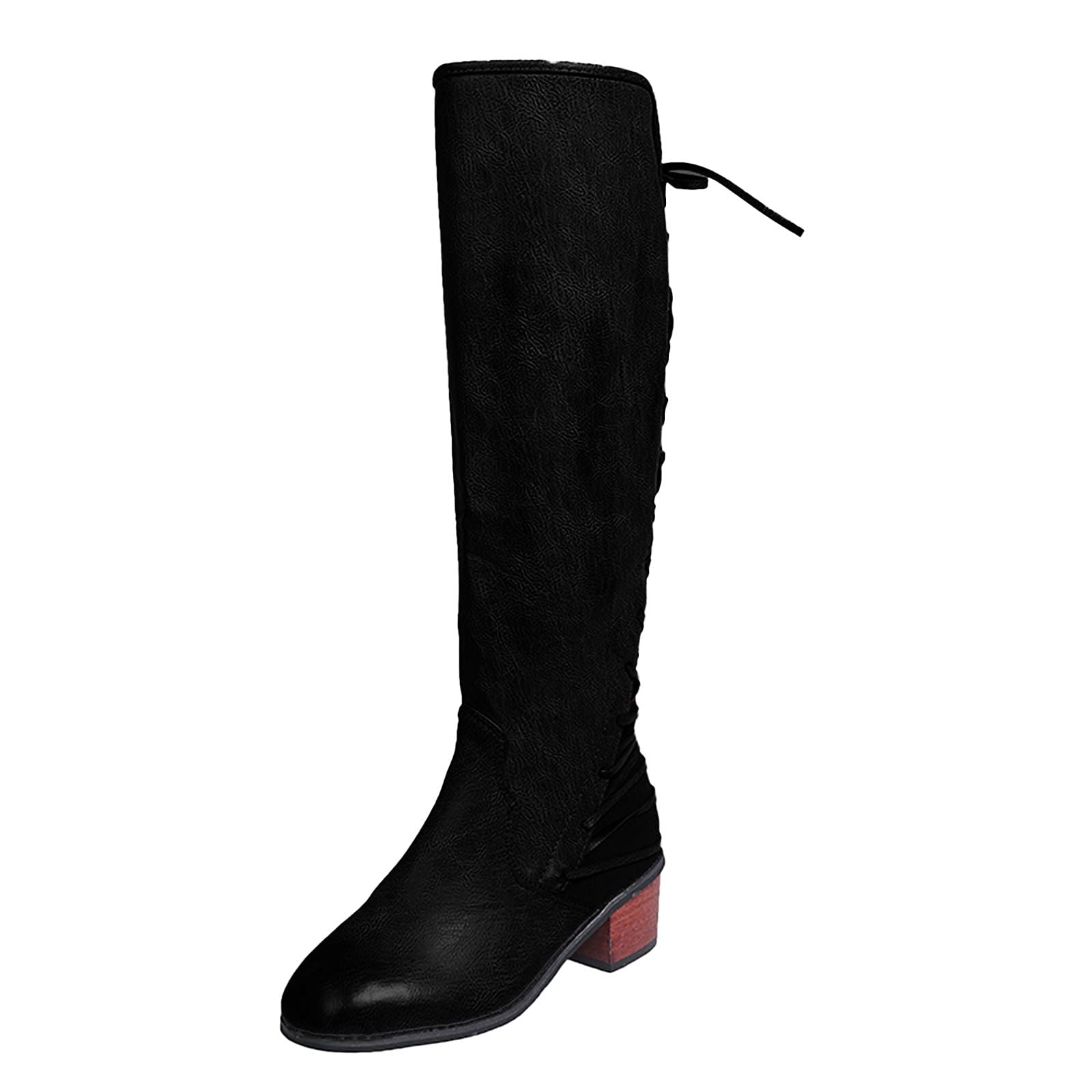 Stylish Women's High Heel Boots - Retro Round Toe Thigh High Black Boots for Fashion & Comfort | Perfect for Night Out, Office Wear & Winter Style