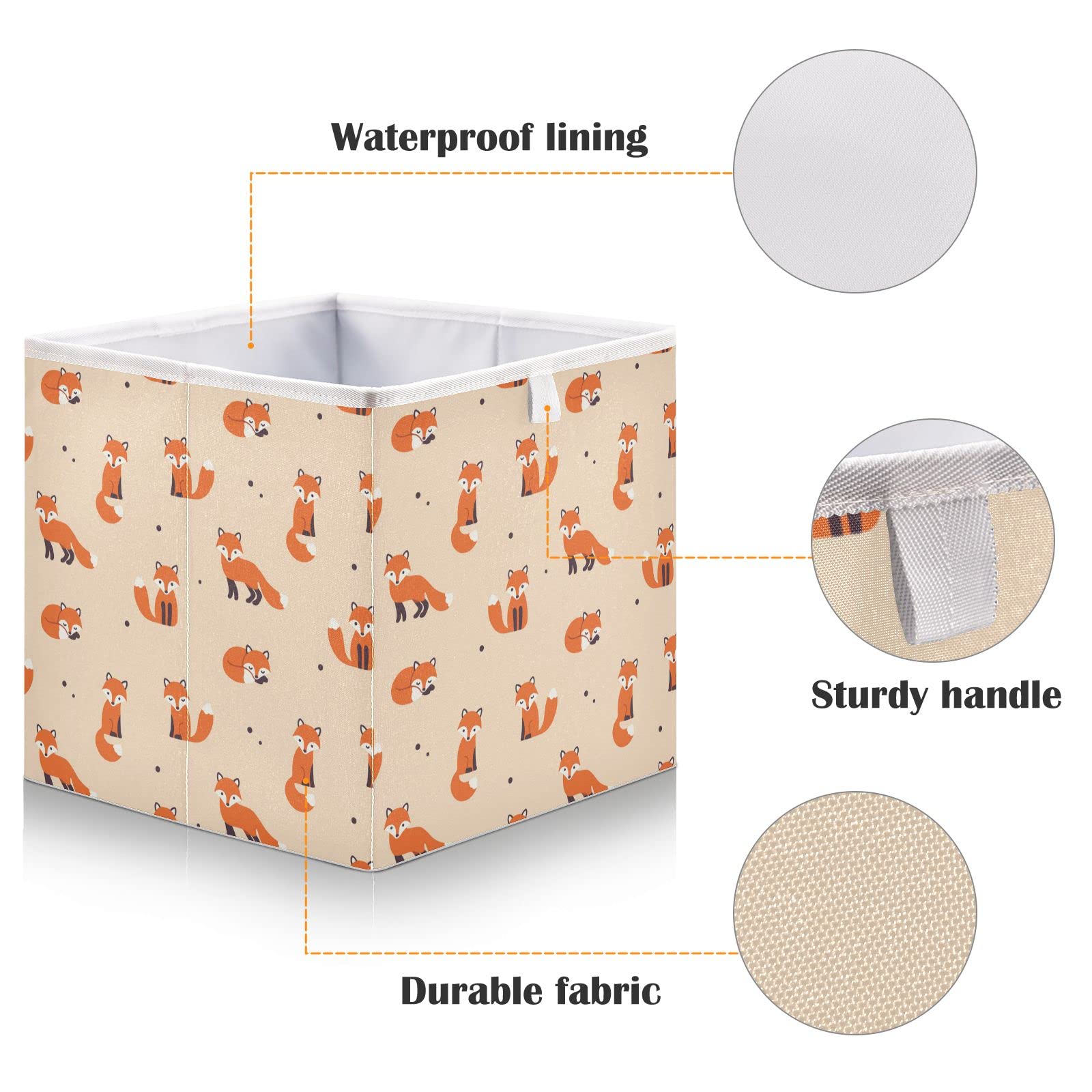 Bolaz Fox Pattern Storage Cubes - Foldable Fabric Bins for Home, Kids Room, Closet & Toy Organization | Perfect for Shelves, Cabinets & Nursery Decor