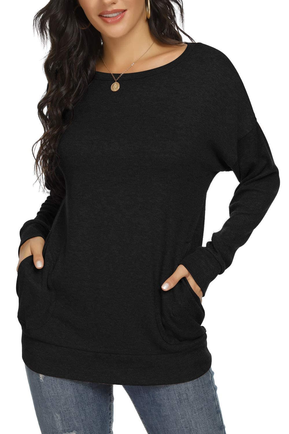 Women's Long Sleeve Casual Tunic Blouse with Pockets - Stylish Dressy Top for Work, Office & Everyday Wear