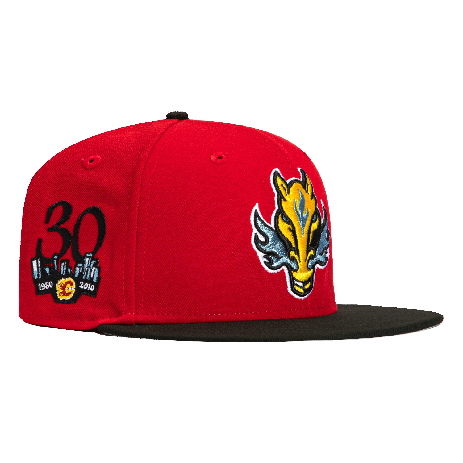 New Era 59Fifty Calgary Flames 30th Anniversary Patch Blastie Snapback Hat - Red & Black NHL Hockey Cap for Men & Women - Perfect for Games, Fan Gear & Streetwear Fashion