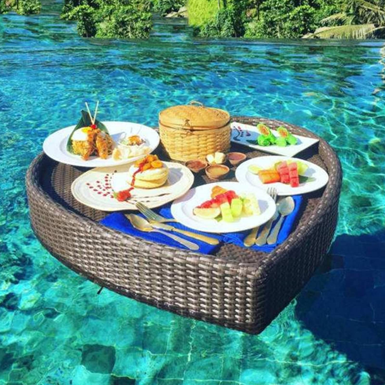 Premium Floating Pool Tray - Waterproof Drink Holder & Snack Tray for Swimming Pools, Lakes & Beaches - Perfect for Drinks, Fruits & Snacks While Relaxing in Water - Outdoor Water Recreation Essential (Black)