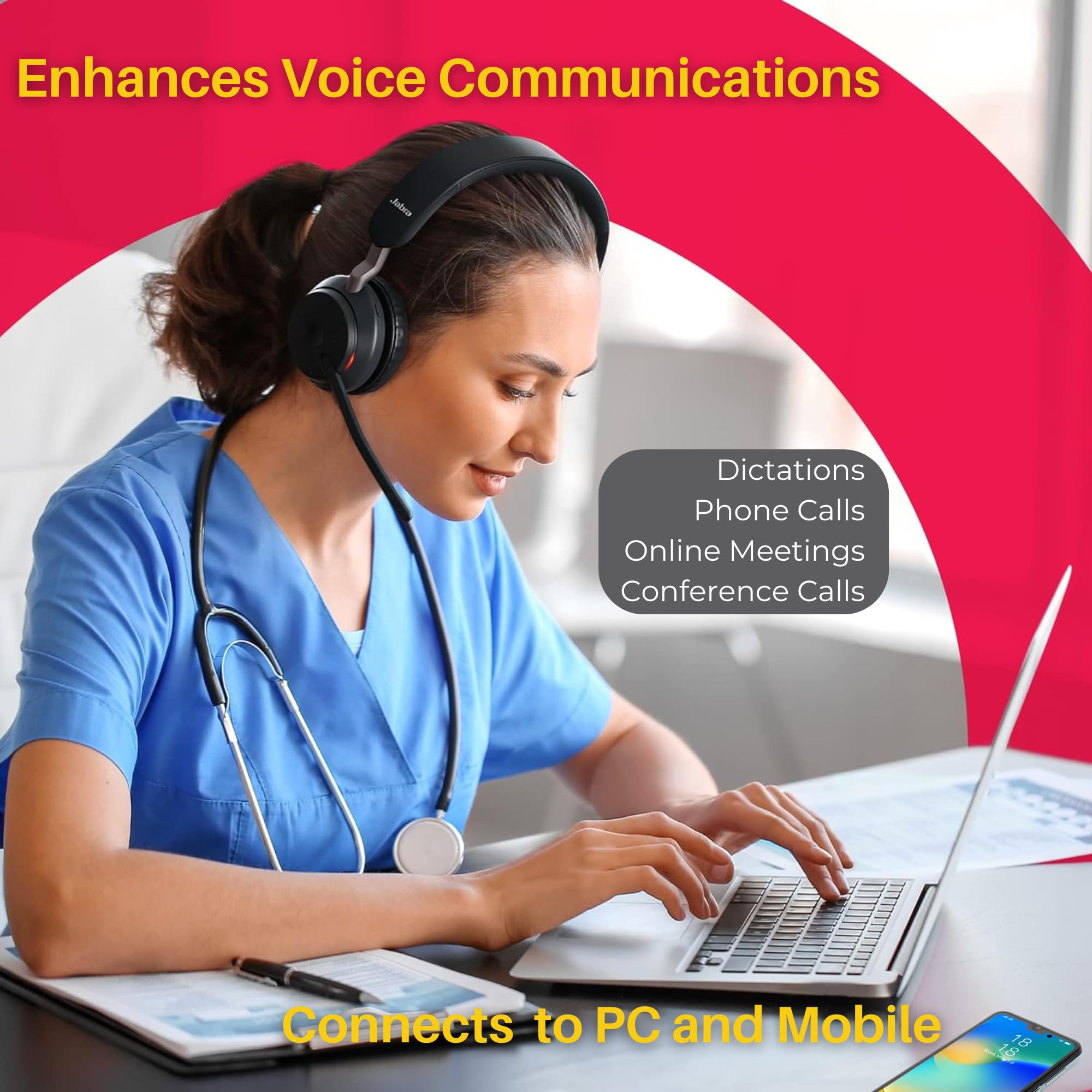 Jabra Evolve2 65 UC Wireless Bluetooth Headset with Noise-Canceling Mic - USB Dongle & Stand Included for Zoom, Webex, Teams | Crystal Clear Calls | Global Teck Gold Support Bundle | Perfect for Home Office & Remote Work Meetings