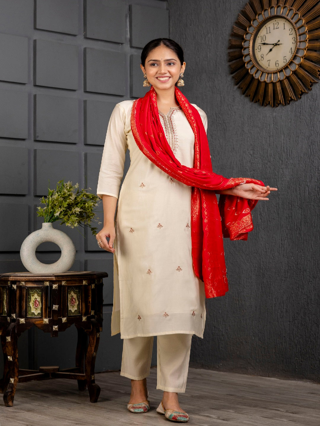 Elegant Cream Designer Ready-Made Pant Suit with Exquisite Embroidery - Perfect for Weddings, Parties & Formal Events