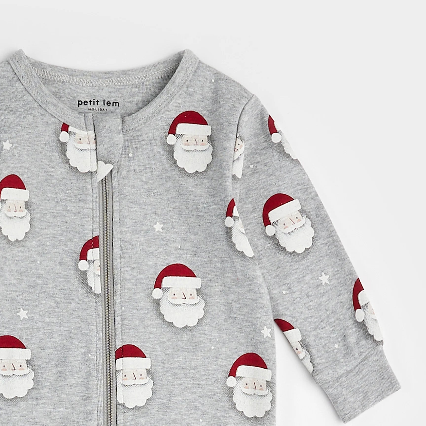 Santa Print Heather Grey Baby Sleeper - Soft & Cozy Christmas Pajamas for Newborns & Toddlers - Perfect for Holiday Photos & Family Gatherings