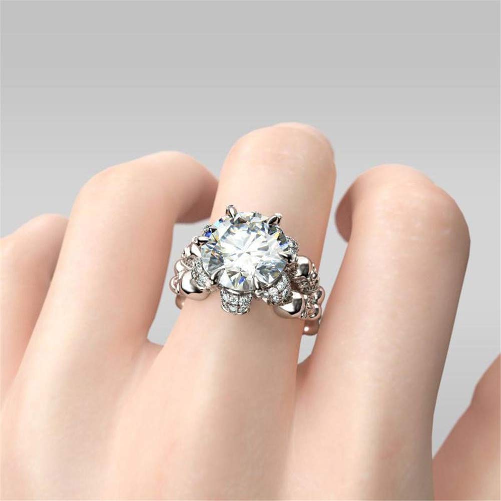 Jeulia 8.4 Carat Round Cut Cubic Zirconia Skull Ring for Women - 925 Sterling Silver Wedding Band, Solitaire Engagement Ring, Anniversary Promise Jewelry with Gift Box - Perfect for Gothic Weddings, Halloween Costumes & Alternative Fashion