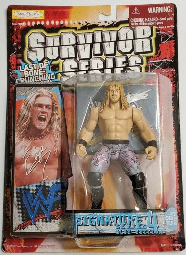 1999 WWF Jakks Pacific Signature Series 4 Blue Edition Edge Action Figure with White Signature - Perfect for Wrestling Collectors and Nostalgic Display