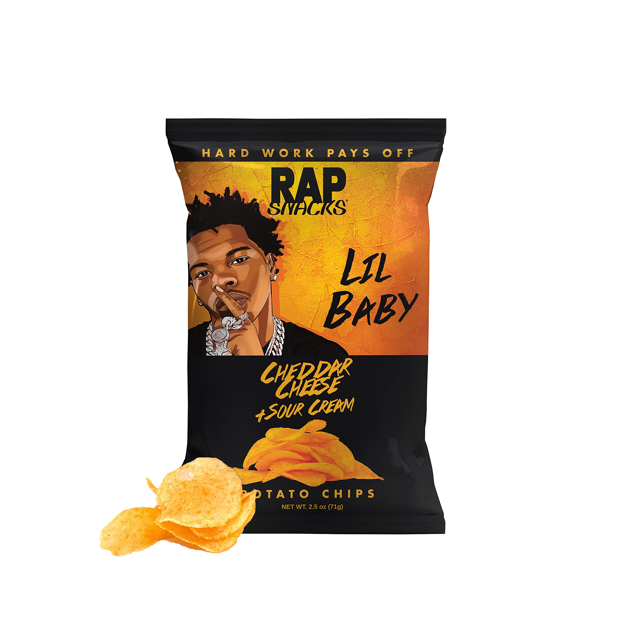 Rap Snacks Lil Baby Cheddar Cheese & Sour Cream Potato Chips - 6 Pack (2.5 Oz Bags) | Crunchy Snack for Parties, Gaming & Movie Nights