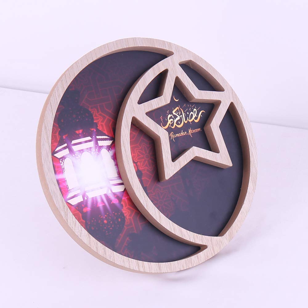 Ramadan Kareem Wooden Serving Tray - Moon & Star Shaped Dessert Platter with Crescent Design for Eid Mubarak - Islamic Gift, Muslim Party Decor, Home Table Centerpiece - Perfect for Iftar Gatherings, Eid Celebrations and Holiday Entertaining