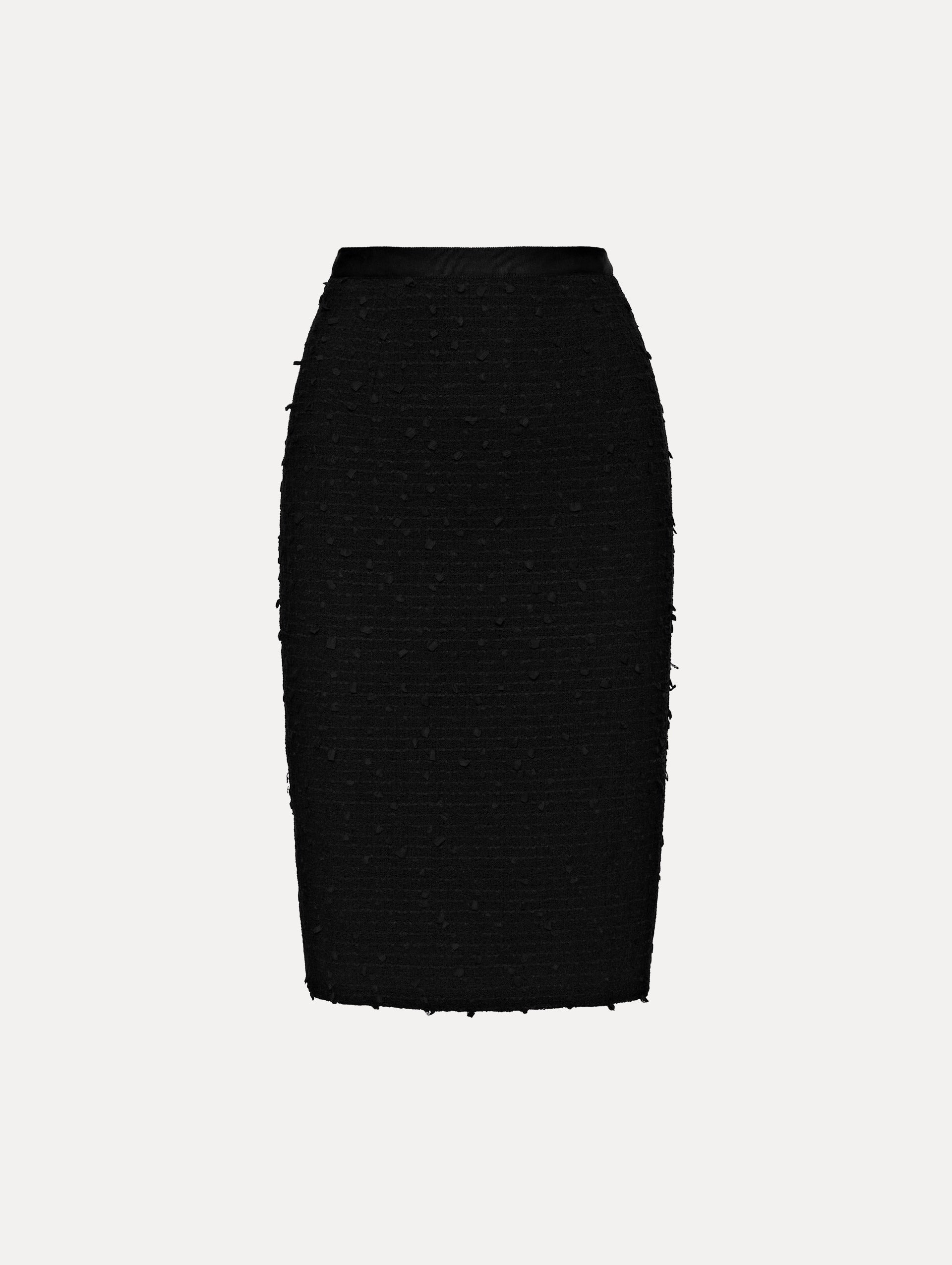 Elegant Ribbon Tweed Pencil Skirt for Women - High Waist Office Work Slim Fit Stretch Midi Skirt - Perfect for Business, Cocktail Parties & Formal Events