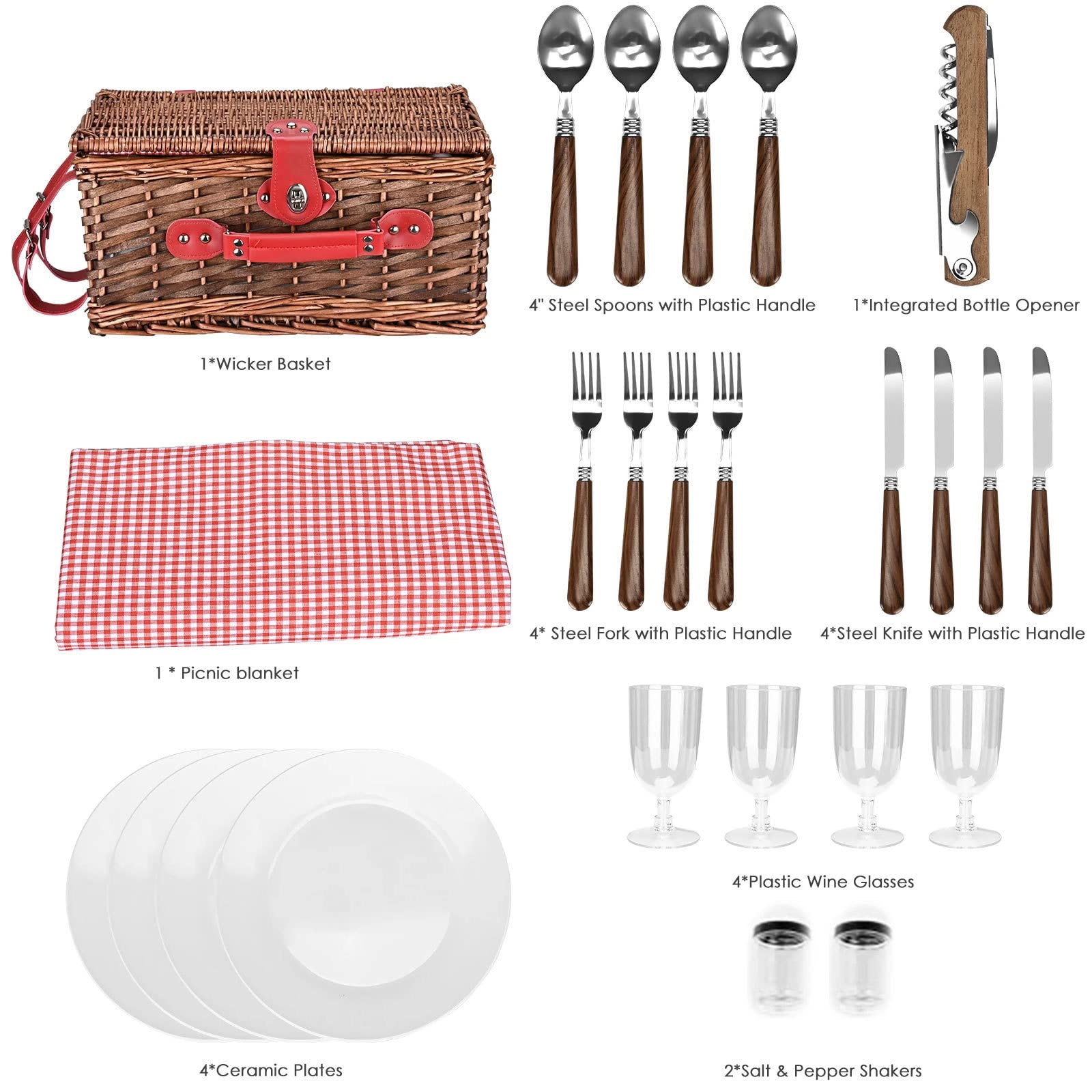 Premium Wicker Picnic Basket Set for 4 - Large Willow Hamper with Insulated Cooler, Waterproof Blanket & Cutlery Kit | Perfect for Camping, Beach, Romantic Picnics & Outdoor Adventures | Ideal for Family Gatherings, Park Dates, Holiday Getaways | Great for Picnics, BBQs, Tailgating & Beach Parties
