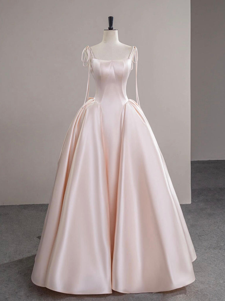 Elegant A-Line Satin Pink Champagne Long Prom Dress - Formal Evening Gown for Homecoming, Quinceañera & Special Occasions