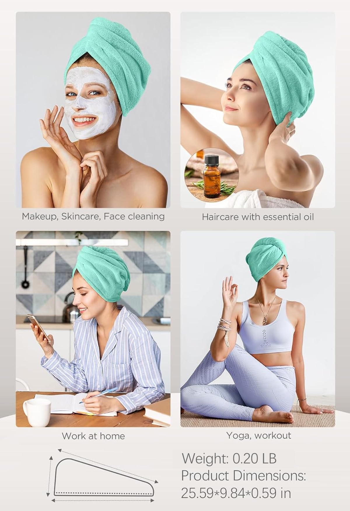 Hicober 3-Pack Microfiber Hair Towel for Women - Soft Hair Turban Wrap for Wet & Curly Hair, Quick Dry Anti-Frizz Hair Towels (Pink, Purple, Green) - Perfect for Post-Shower, Salon & Travel Use