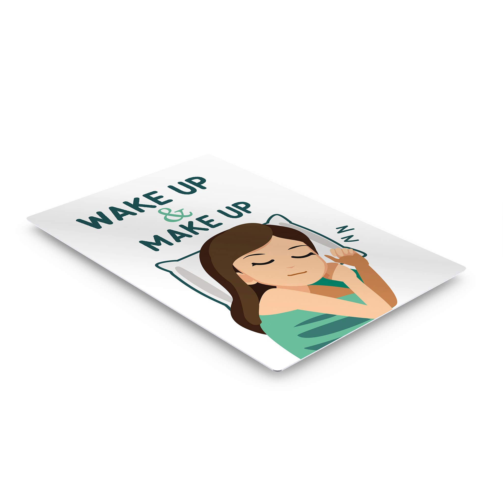Funny Wake Up Make Up Bathroom Sign - Cute Metal Print Wall Art for Bathroom & Nursery Decor - Ready to Hang Home Decoration (36x24 Inches) - Perfect for Powder Rooms, Guest Bathrooms & Kids' Spaces - Made in USA