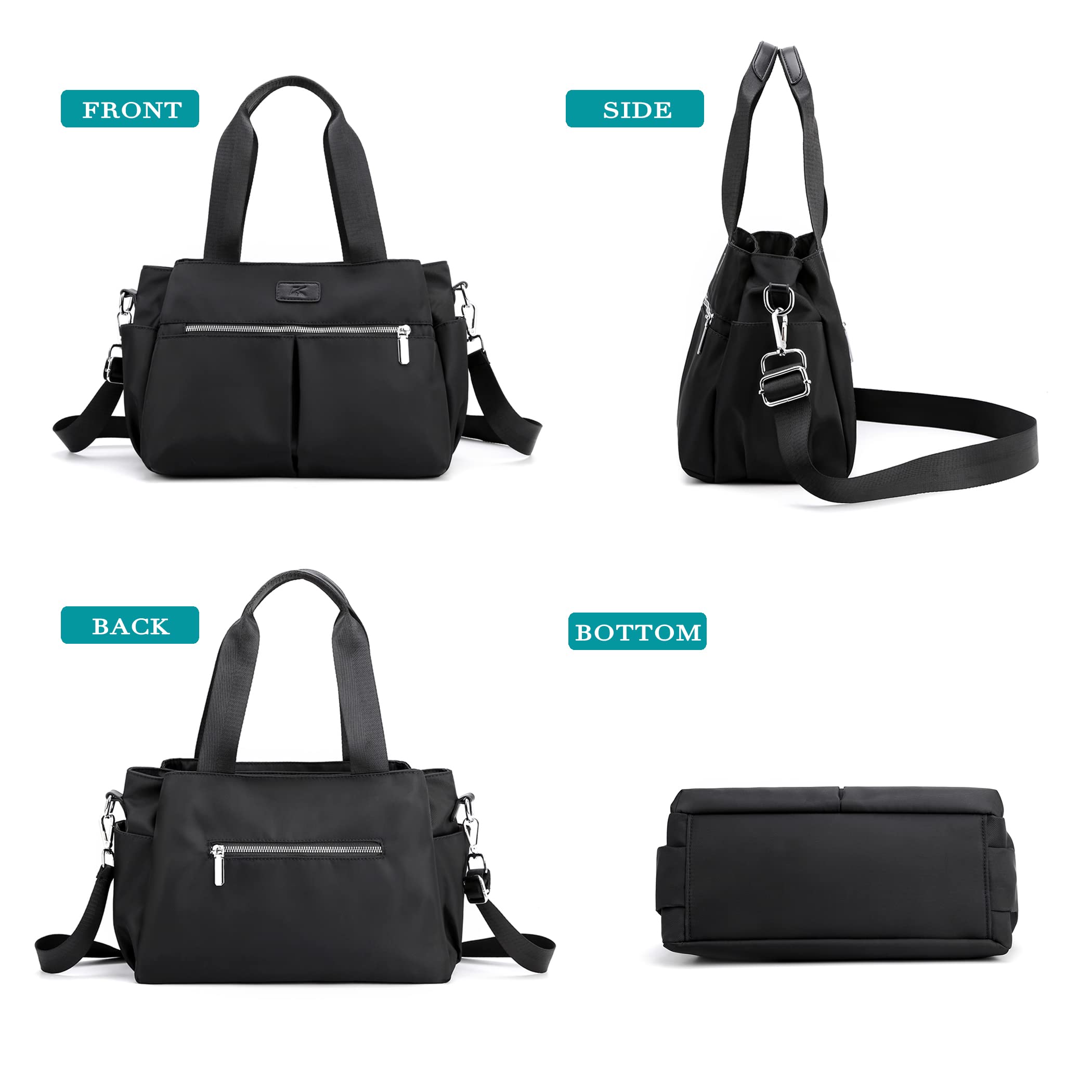DOURR Women's Light Nylon Hobo Crossbody Bag - Multi Compartment Tote for Work & Travel