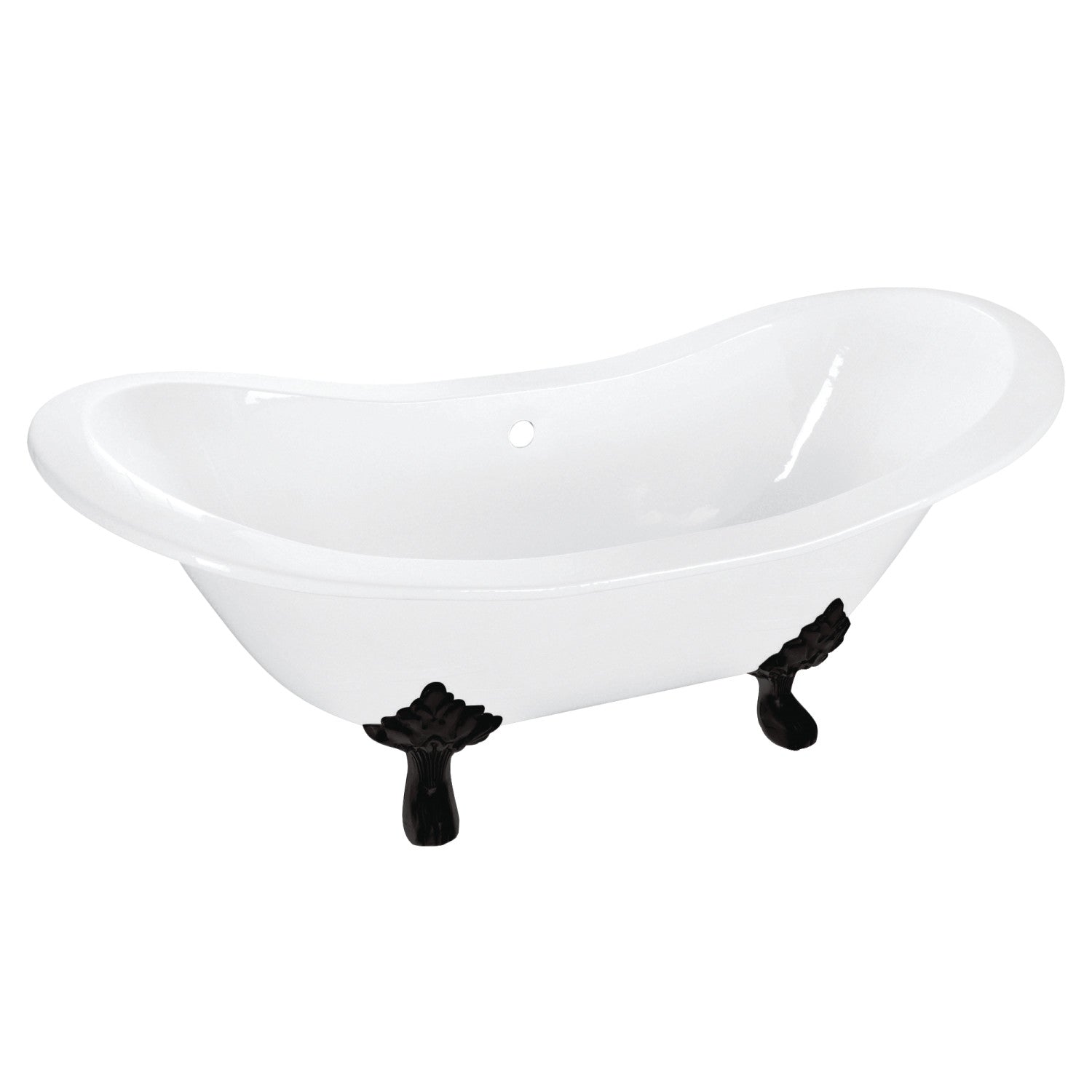 72 Inch White Matte Black Cast Iron Clawfoot Bathtub - Oval Double Slipper Design (No Faucet Drillings) | Vintage Bathroom Centerpiece for Luxury Spa & Master Suite Renovation